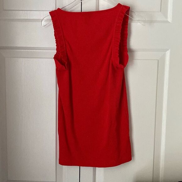 J crew Ribbed ruffle tank top red XS Sleeveless Crewneck‎ - Picture 3 of 5